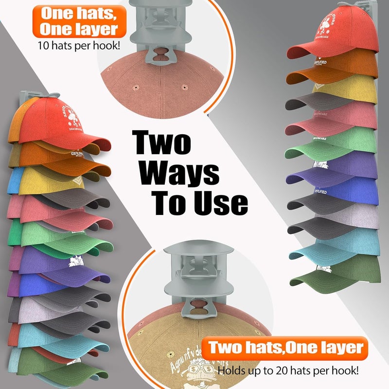 HeQe Hat Organizer for Baseball Caps, 1 Pack Hat Rack for Wall, Strong Adhesive Hat Storage Display Holder(Gray) - Image 3